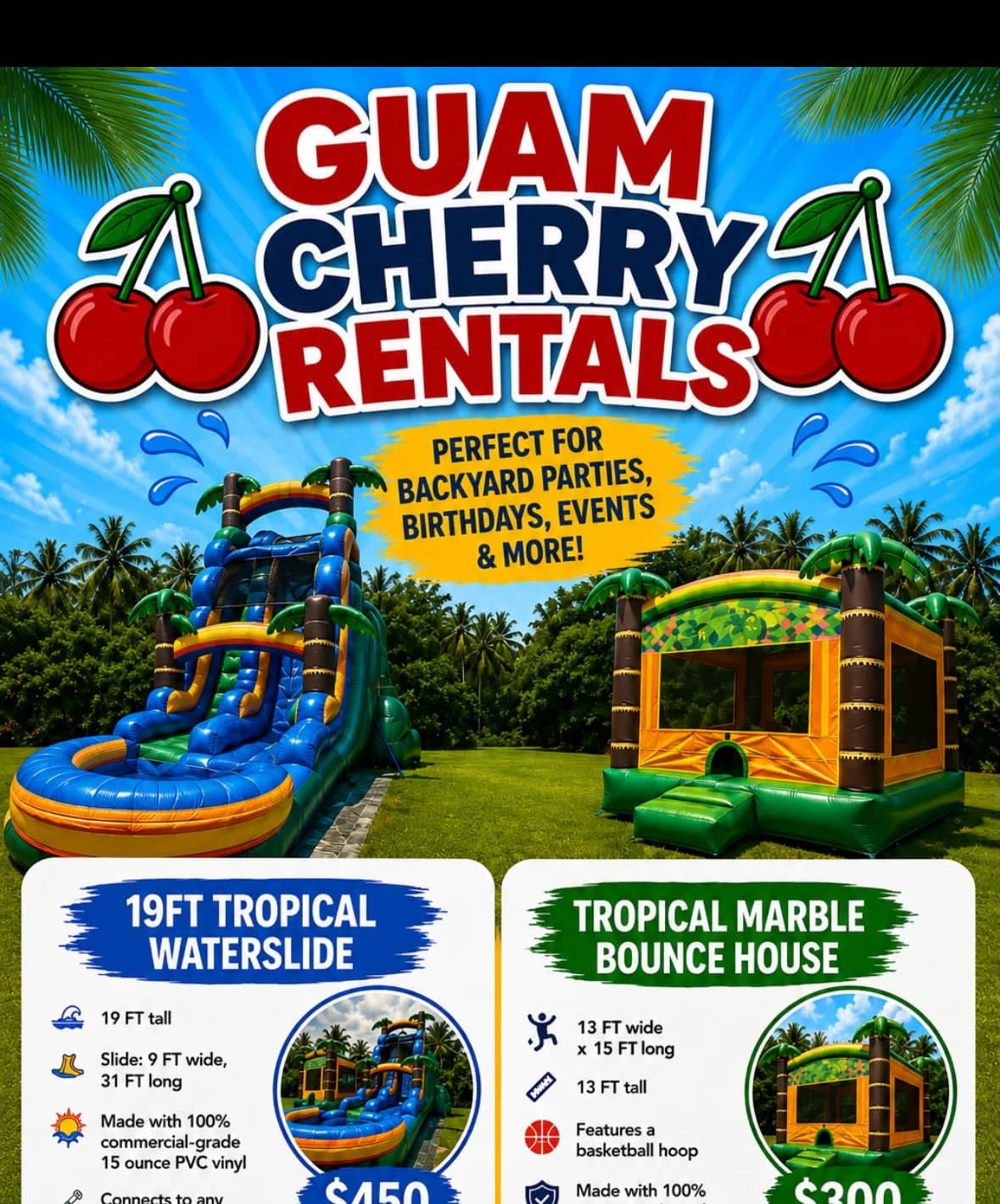 Tropical Waterslide promotional reference from Guam Cherry Rentals